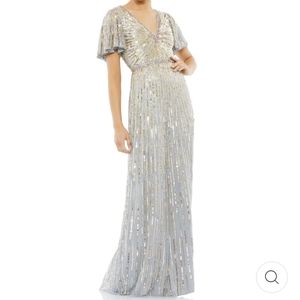 Mac Duggal EMBELLISHED V NECK BUTTERFLY SLEEVE COLUMN GOWN Size 6 PLATINUM